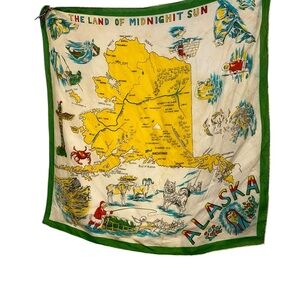 Alaska Vintage Travel Adventure map Santa dog sledding print scarf 29 square
